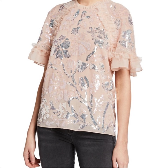 Needle & Thread “Floral Gloss” Floral Tulle Sequined Top - Picture 4 of 10